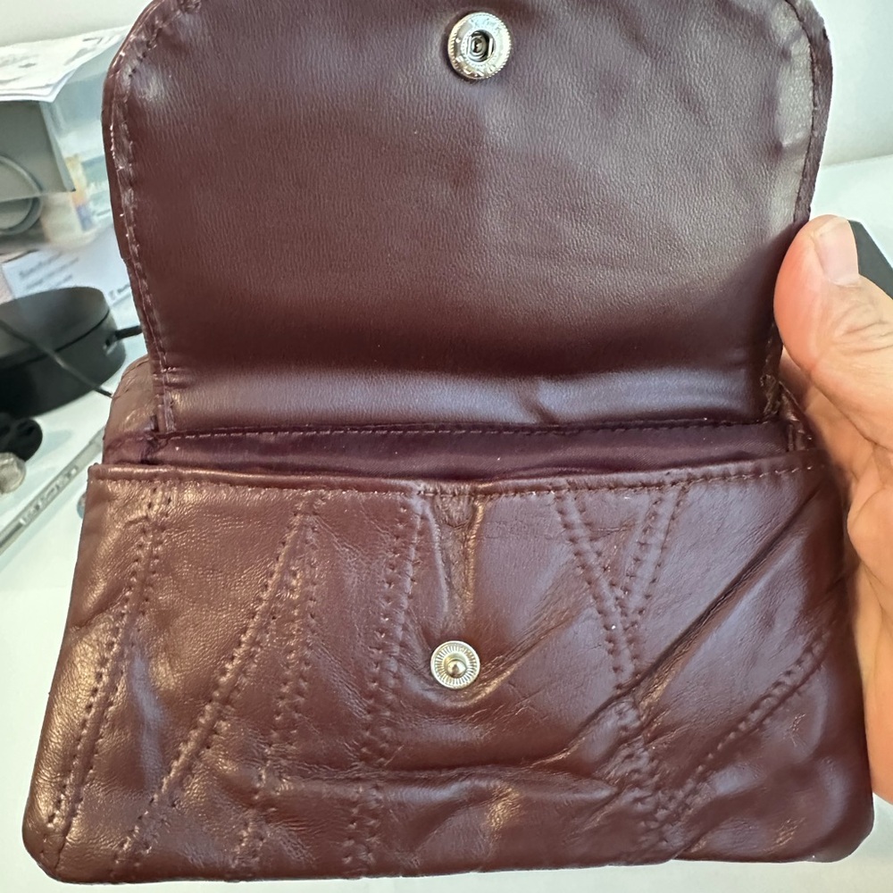 Unbranded Patch Leather Wallet Burgundy 7” YKK Snap Coin Purse Front Pocket